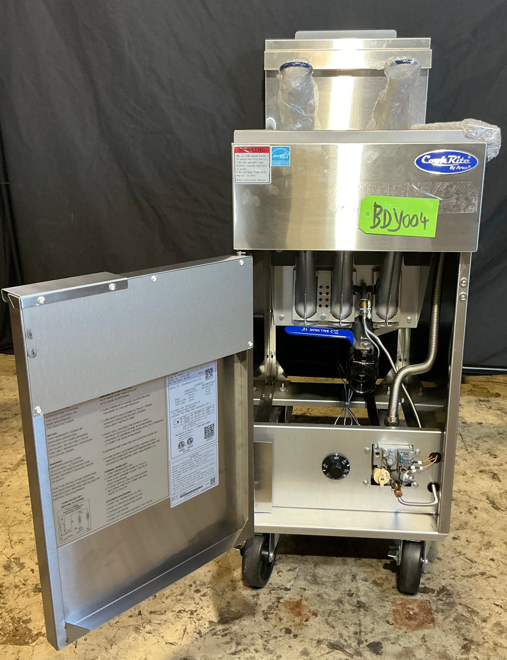 Brand New Cook Rite ATFS-40ES Deep Fryer, Commercial Gas, Vertical Type 66,000 BTU/HR Input, On Casters, 2 Baskets