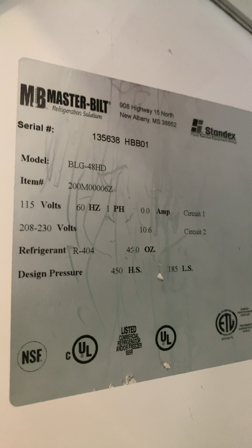Master-Bilt BLG-48HD Merchandiser Refrigerator, Two Glass Swing Doors Bottom Mount R-404 Refrigerant