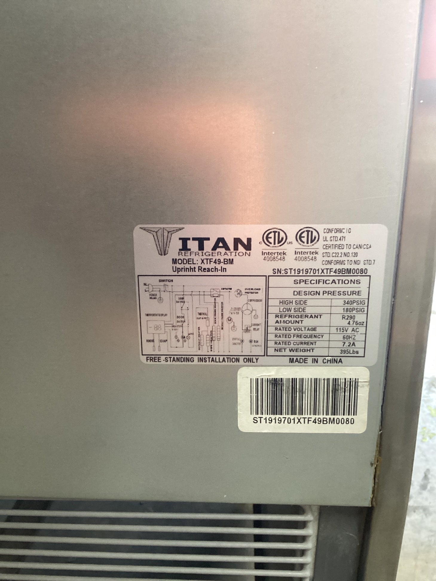 Titan XTF49-BM 2 Door Reach In Refrigerator