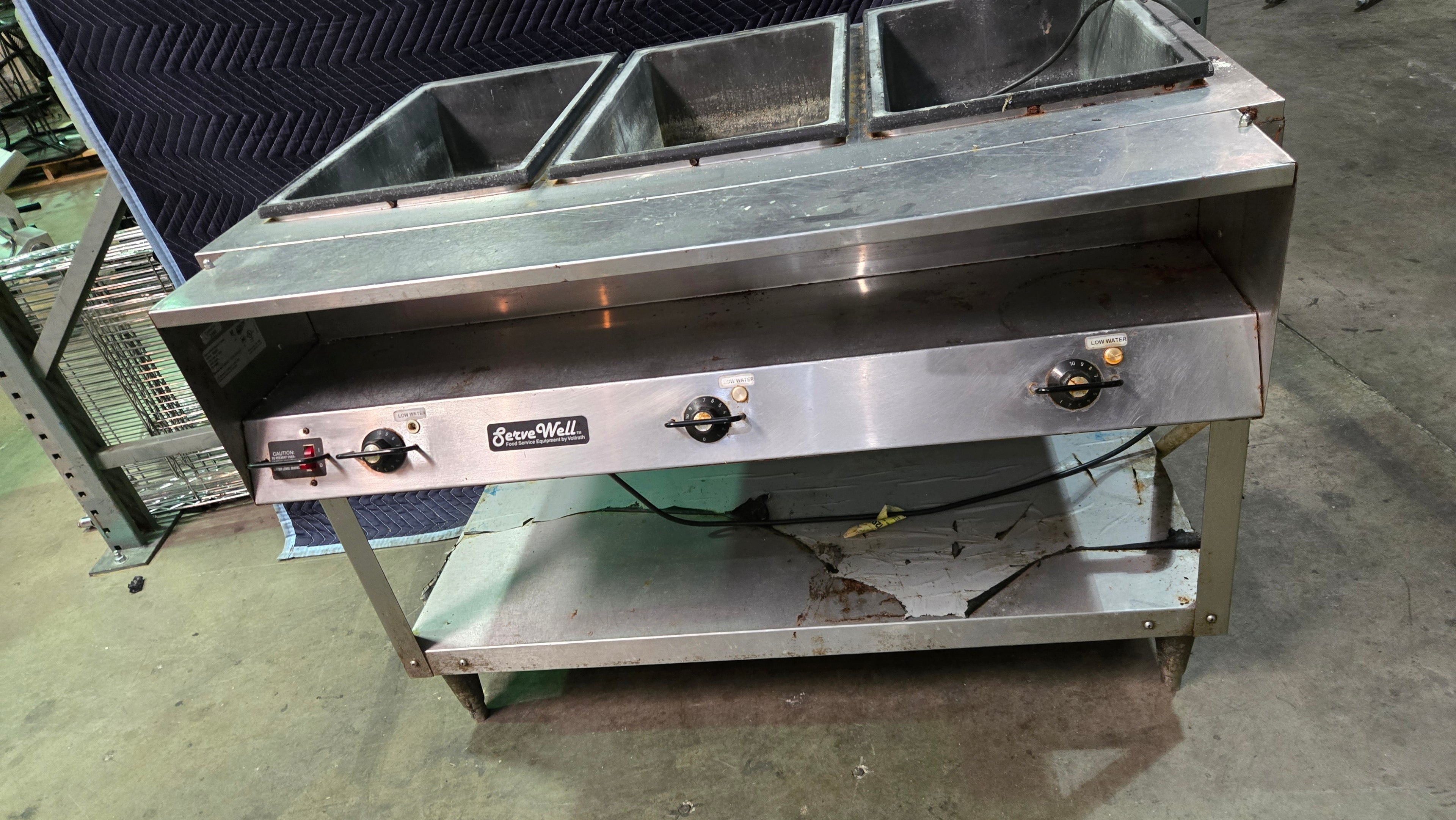 Vollrath 38003 Steam Table, 3-Well Electric On Stand, Lower Shelf