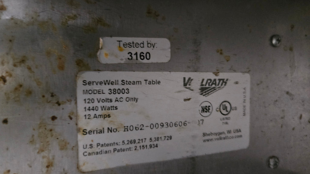 Vollrath 38003 Steam Table, 3-Well Electric On Stand, Lower Shelf