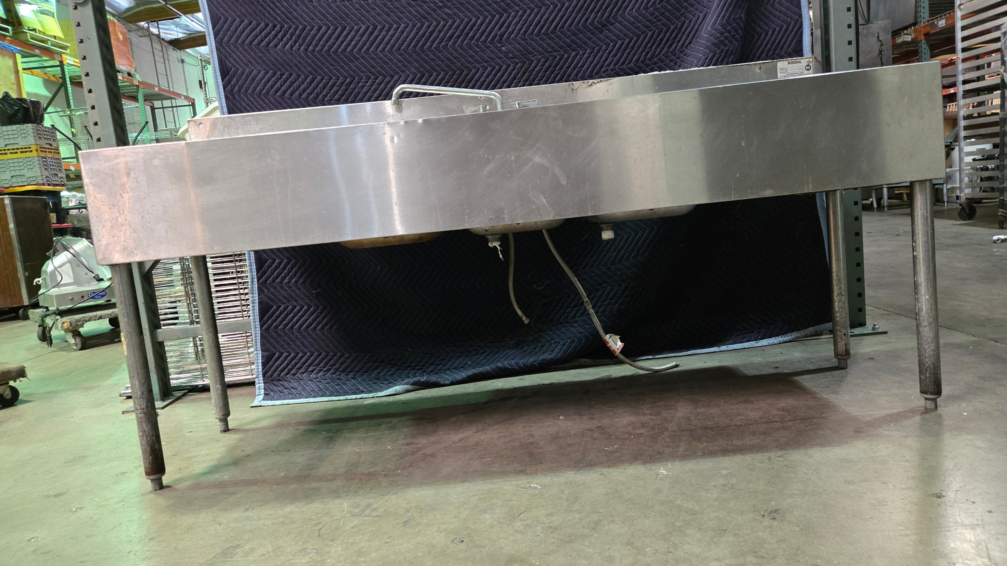 Krowne 22-63C Commercial Sink, Three Compartment, Two Drainboards Stainless Steel, Faucet Included, on Legs