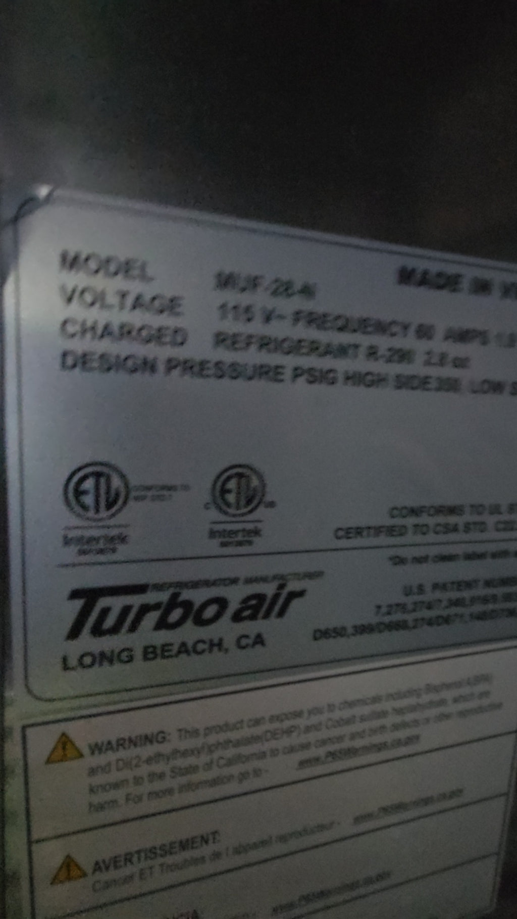Turbo Air MUF-28A Freezer, Undercounter Single Door Stainless Steel 115V R-290 Refrigerant