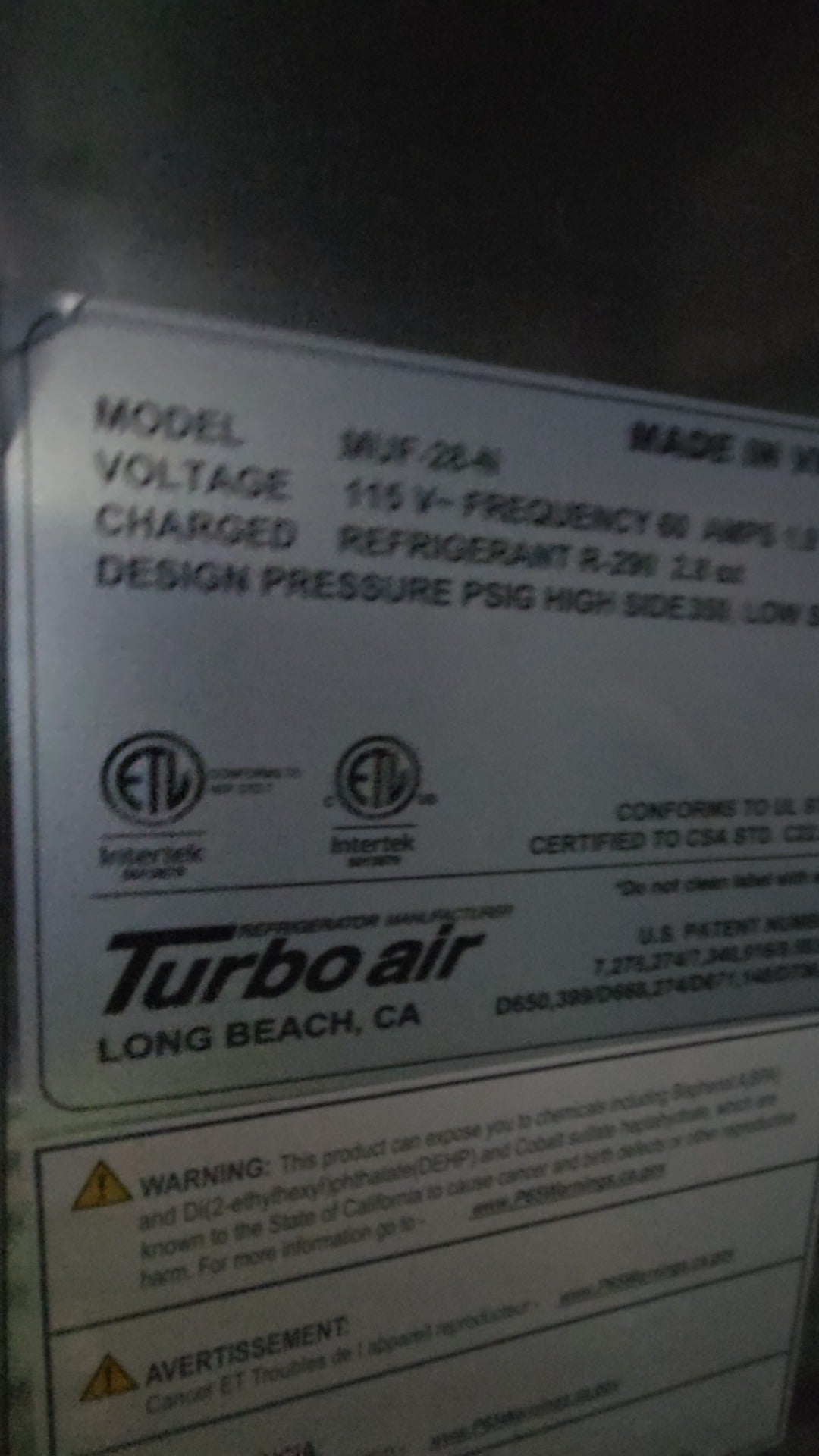Turbo Air MUF-28A Freezer, Undercounter Single Door Stainless Steel 115V R-290 Refrigerant
