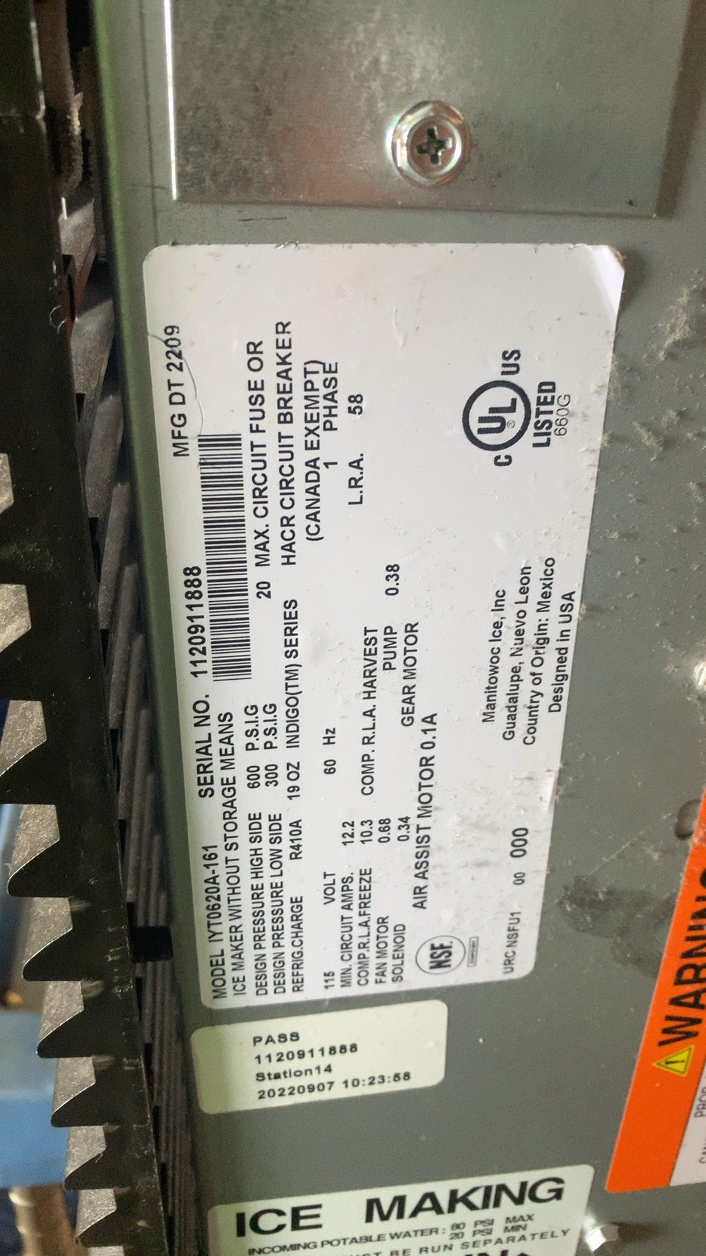 Manitowoc YT10620A-161 Ice Maker, Commercial Head 115V 1 Phase Indigo NXT Series