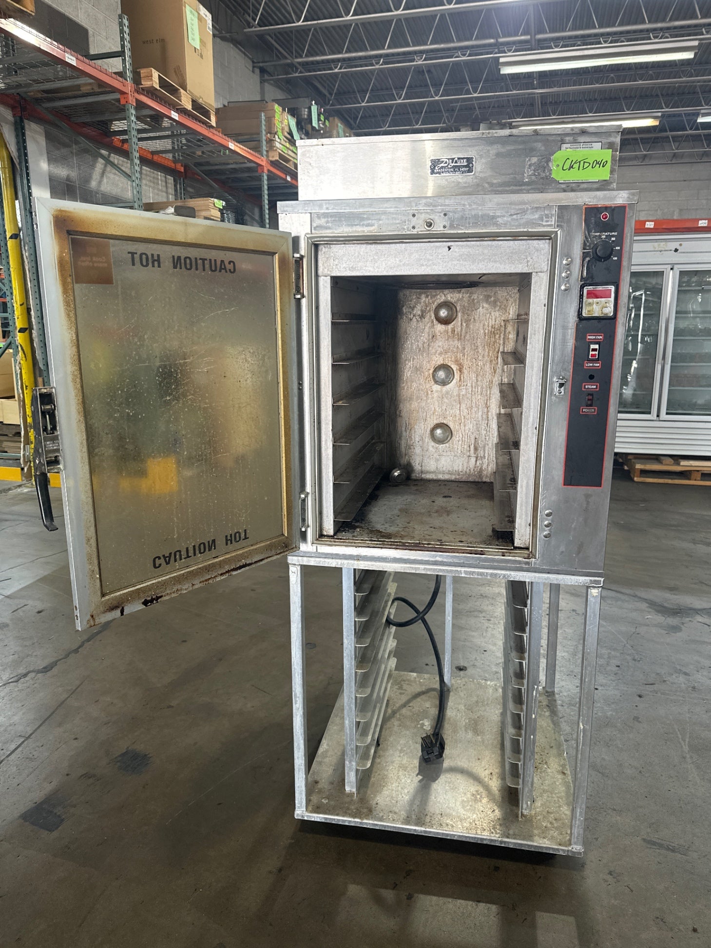 DeLUXE HSM-6 Holding Cabinet, Upright Heated Single Glass Door On Wheeled Stand