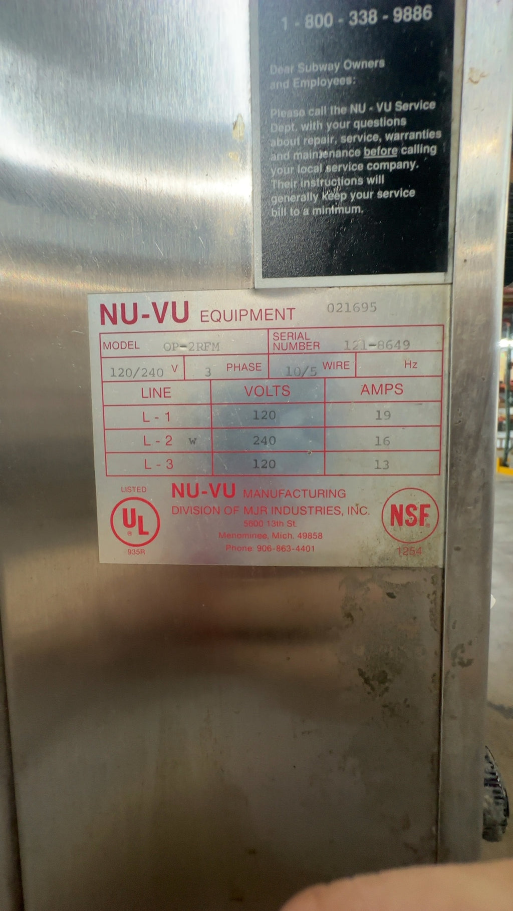 NU-VU OP-2RFM Combination Oven/Proofer