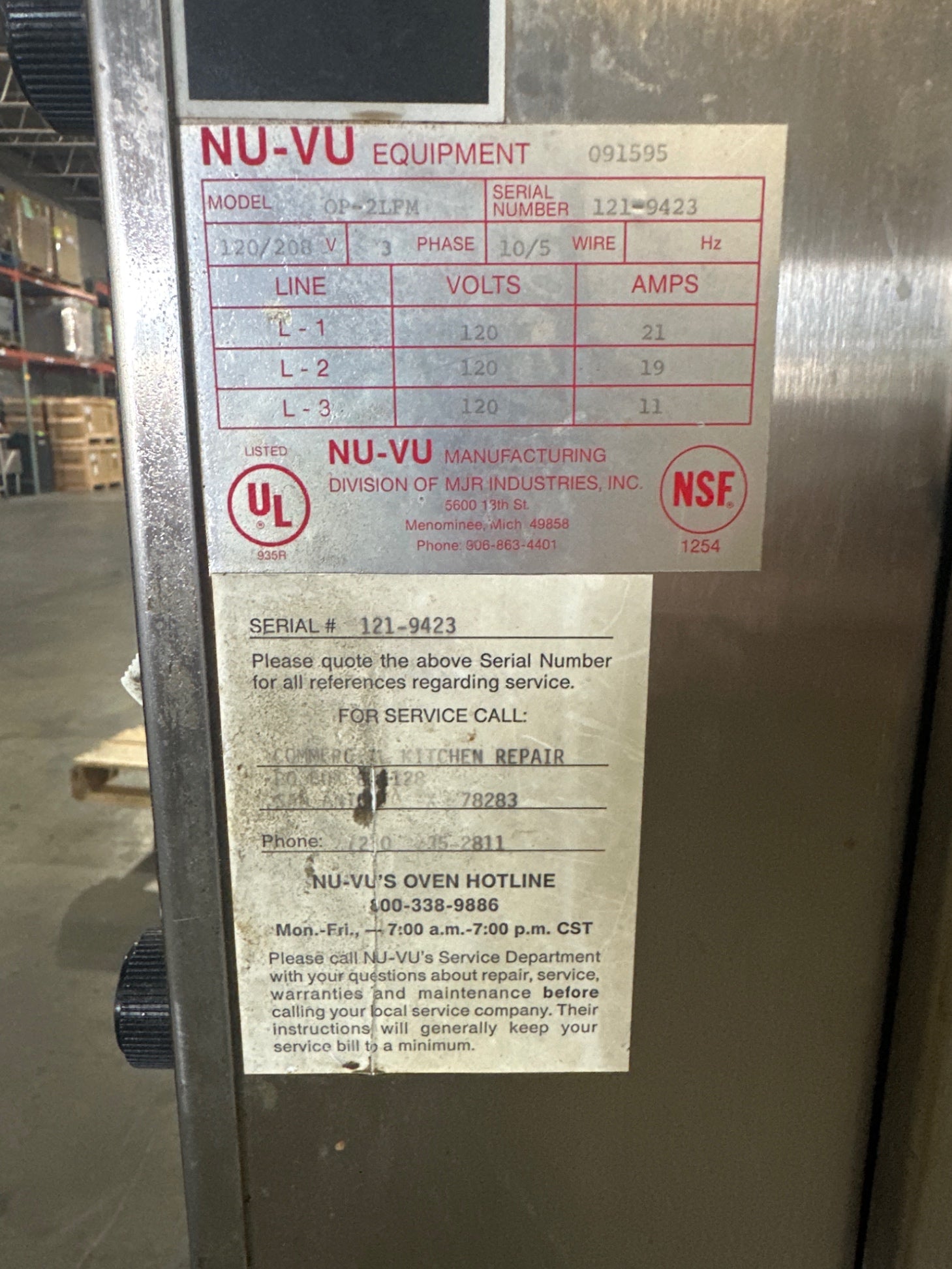 NU-VU OP-2LFM Combination Oven/Proofer