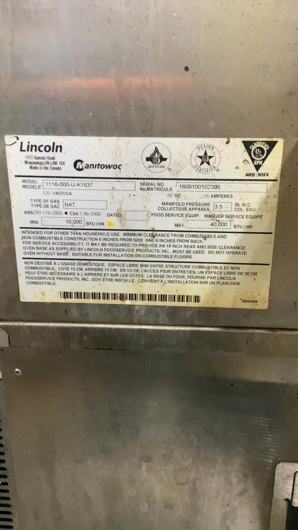 Lincoln 1116-000-U-K1837 Double Conveyor Oven On Stand
