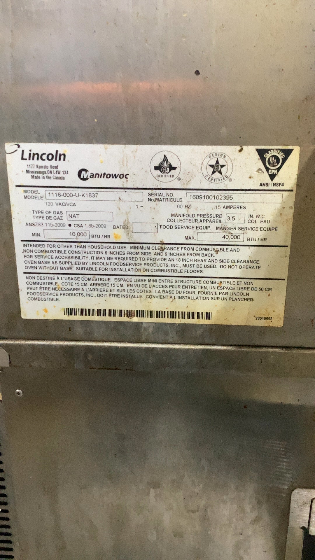 Lincoln 1116-000-U-K1837 Double Conveyor Oven On Stand