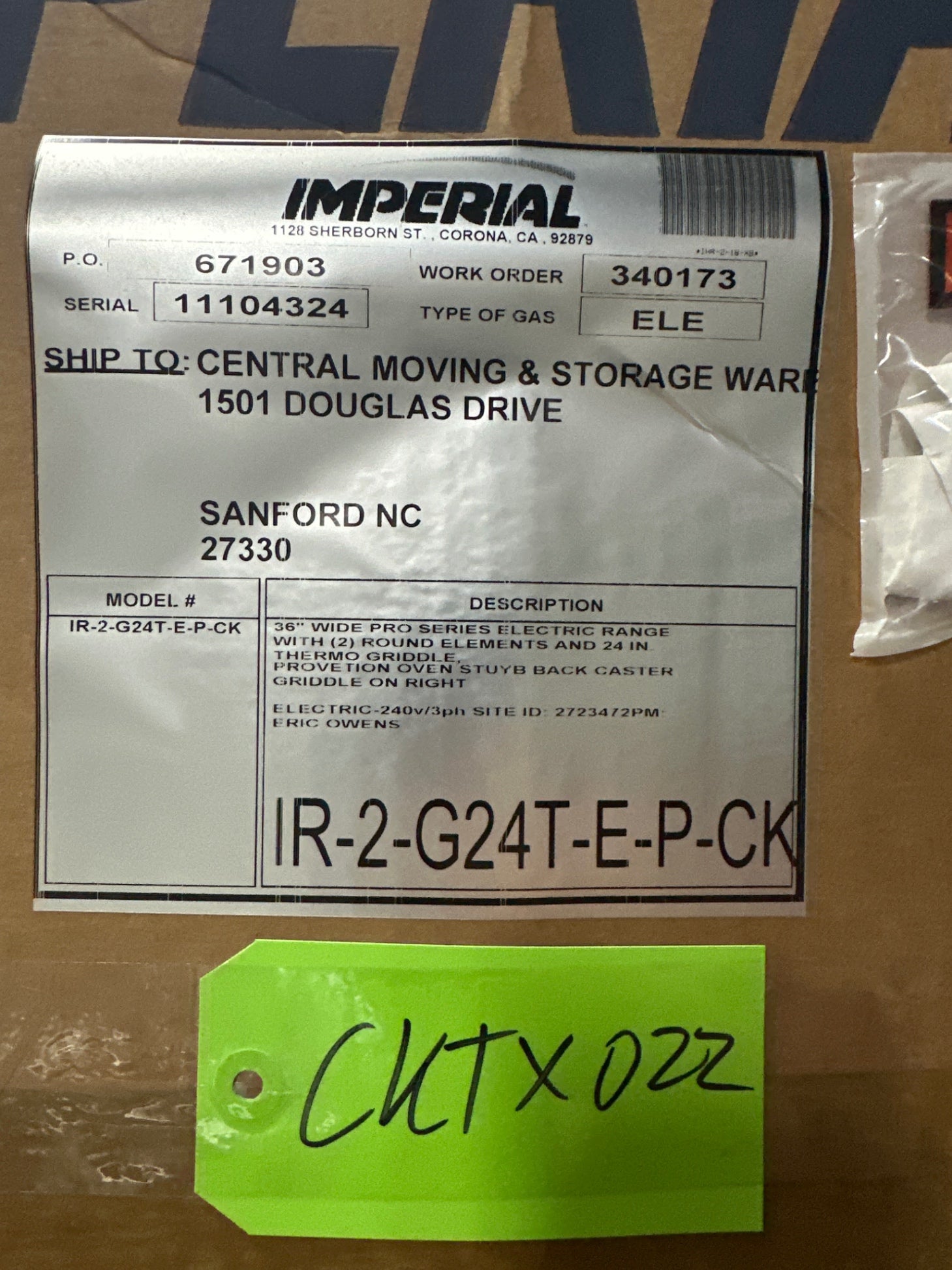 Imperial IR-2-G24T-E-P-CK 36” Electric Range W/ 2 24” Round Elements And 24” Griddle