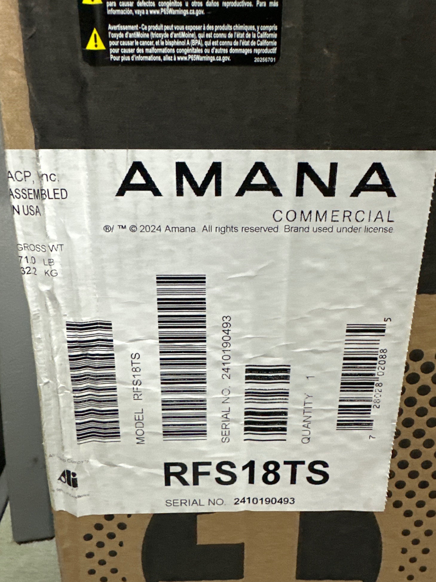 Amana RFS18TS 1.2 Cu. Ft. Electric Commercial Microwave Oven