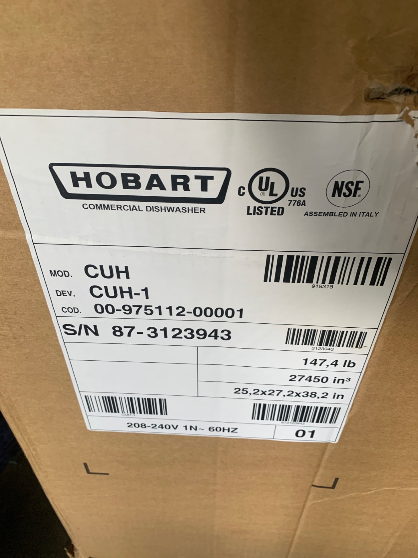 Hobart CUH Undercounter Dishwasher