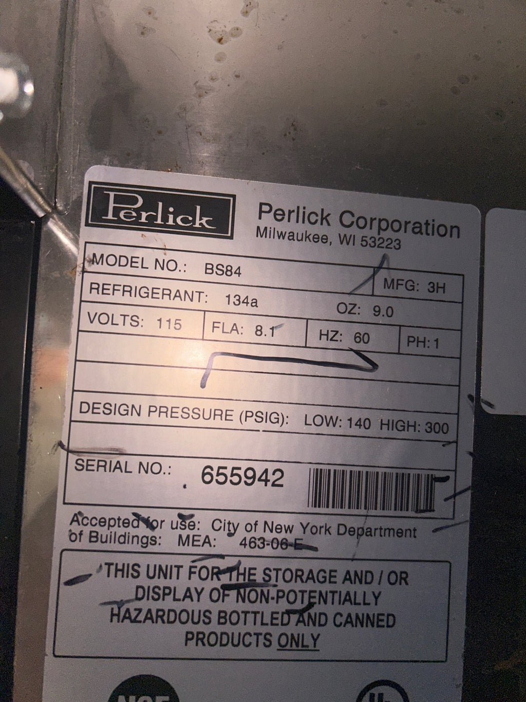 Perlick BS84 Three Door Refrigerator