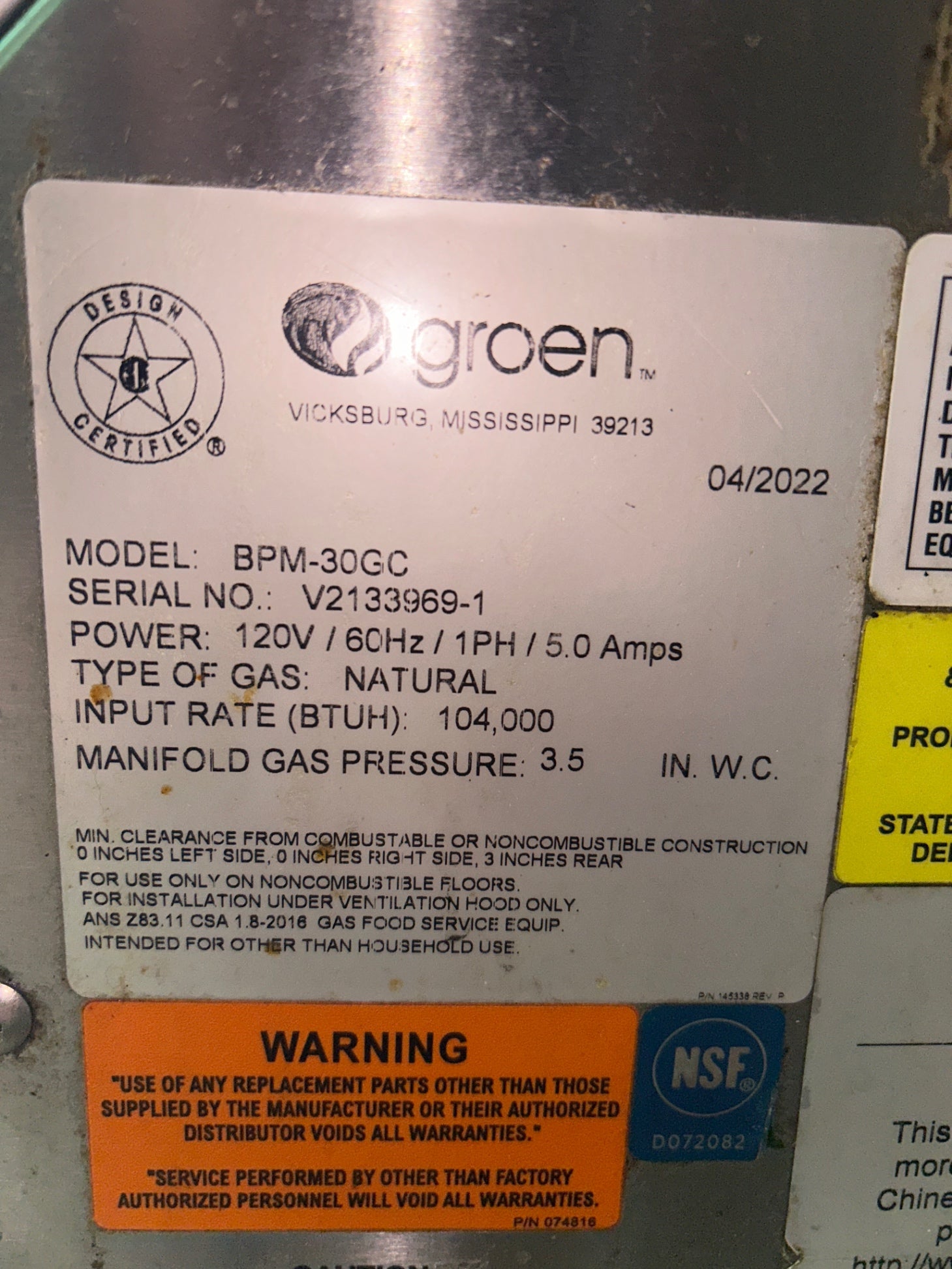 Groen BPM-30GC Tilt Kettle