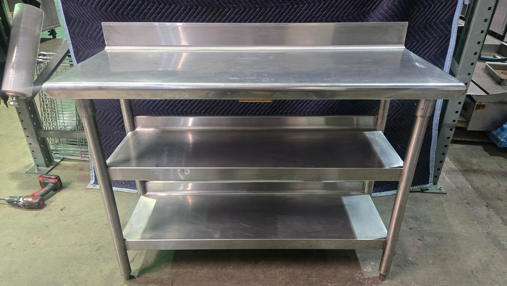 Commercial Work Table Series Work Table, Stainless Steel, with Backsplash 2 Undershelves