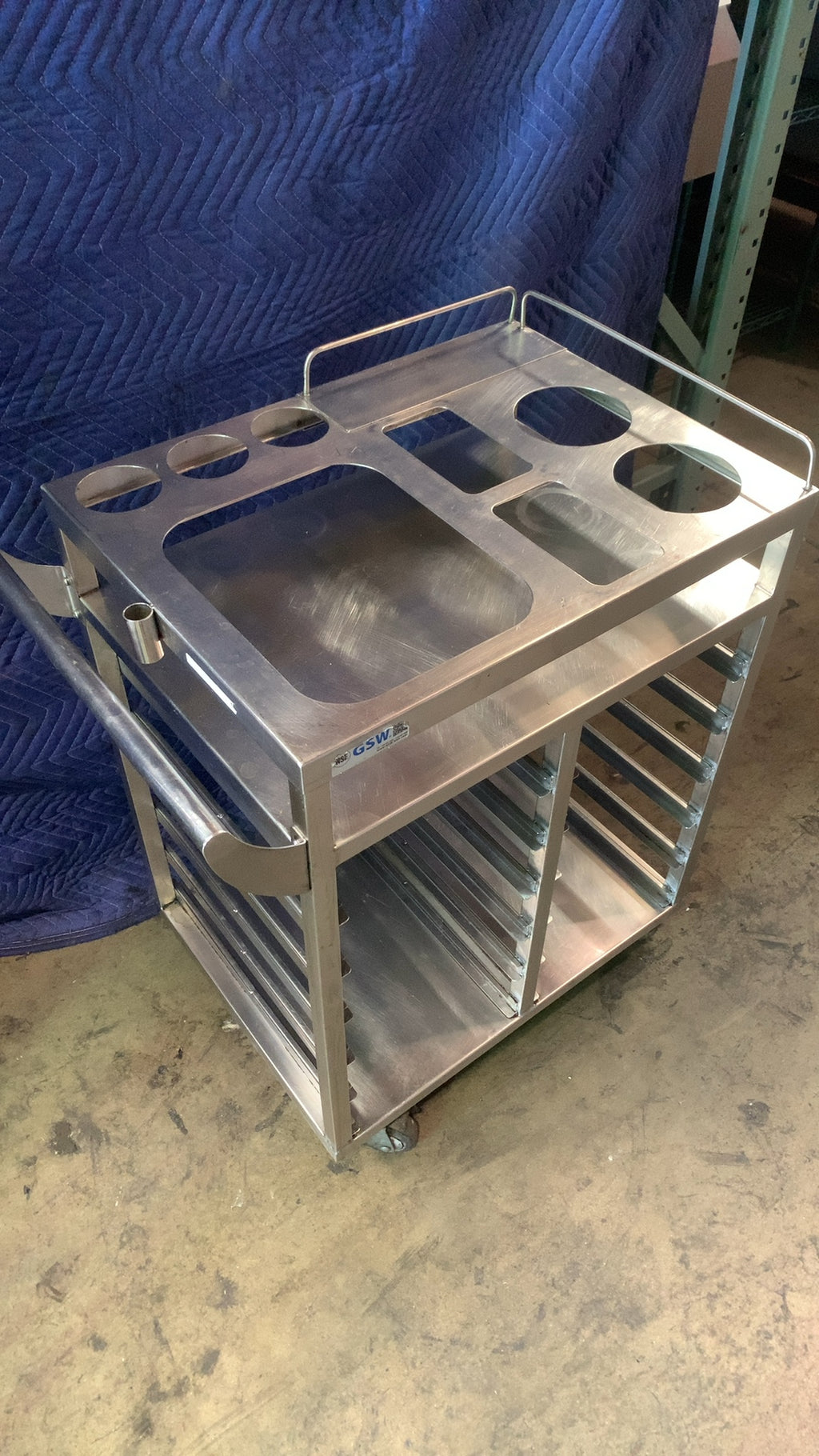 GSW Combination Foodservice Cart Serving Cart, Multi-Purpose Stainless Steel Top Pan Slots Lower Sheet Pan Racks On Casters