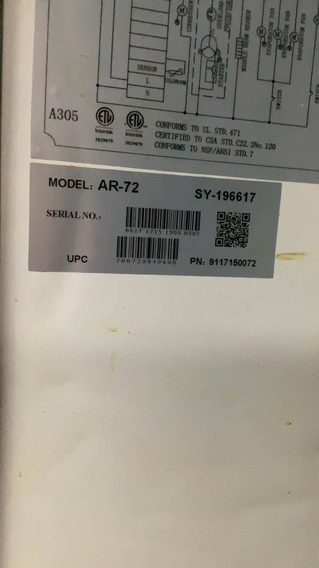 Falcon AR-72 Three Door Reach-In Refrigerator