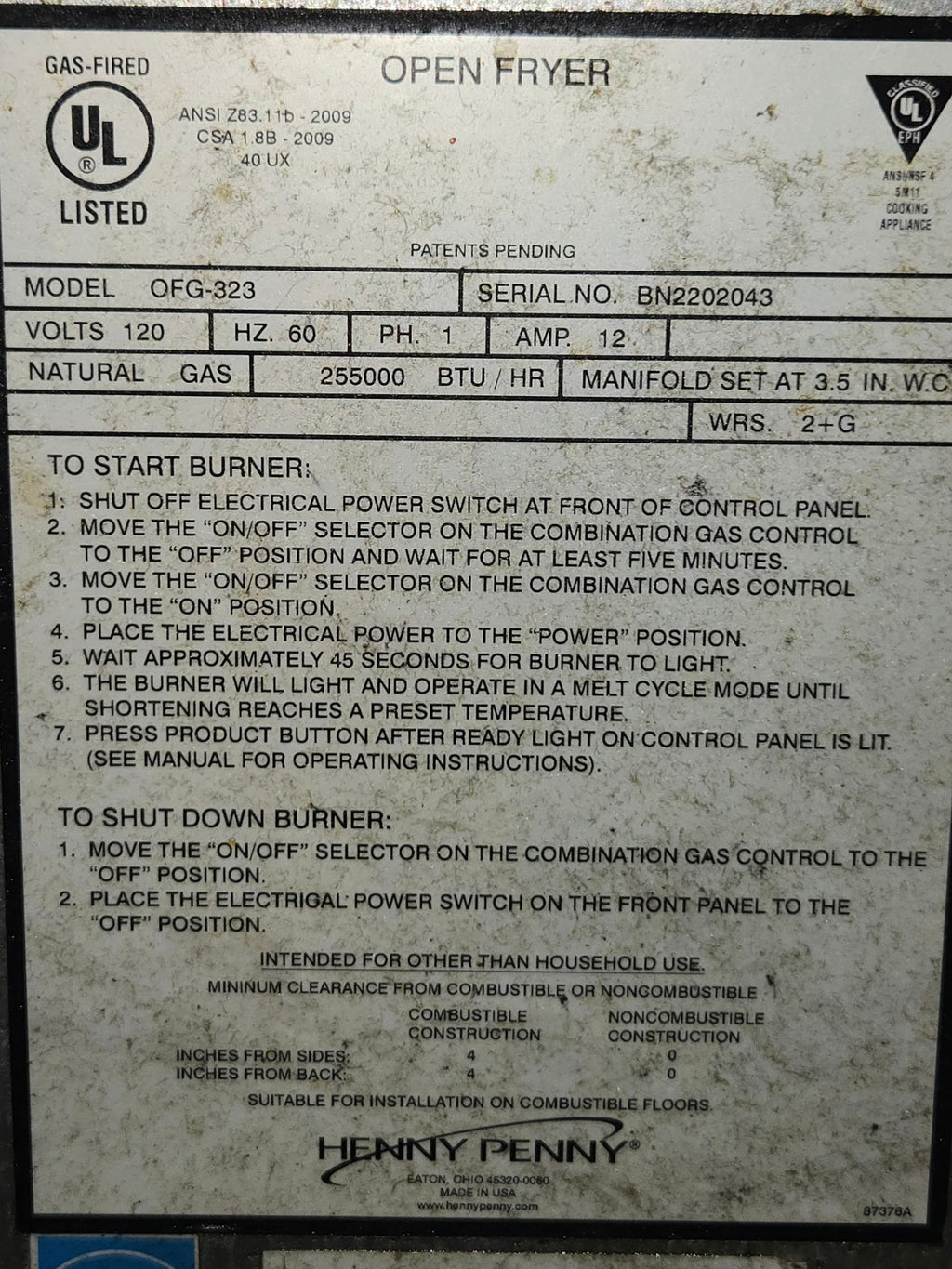 Henny Penny OFG-323 Commercial Open Fryer