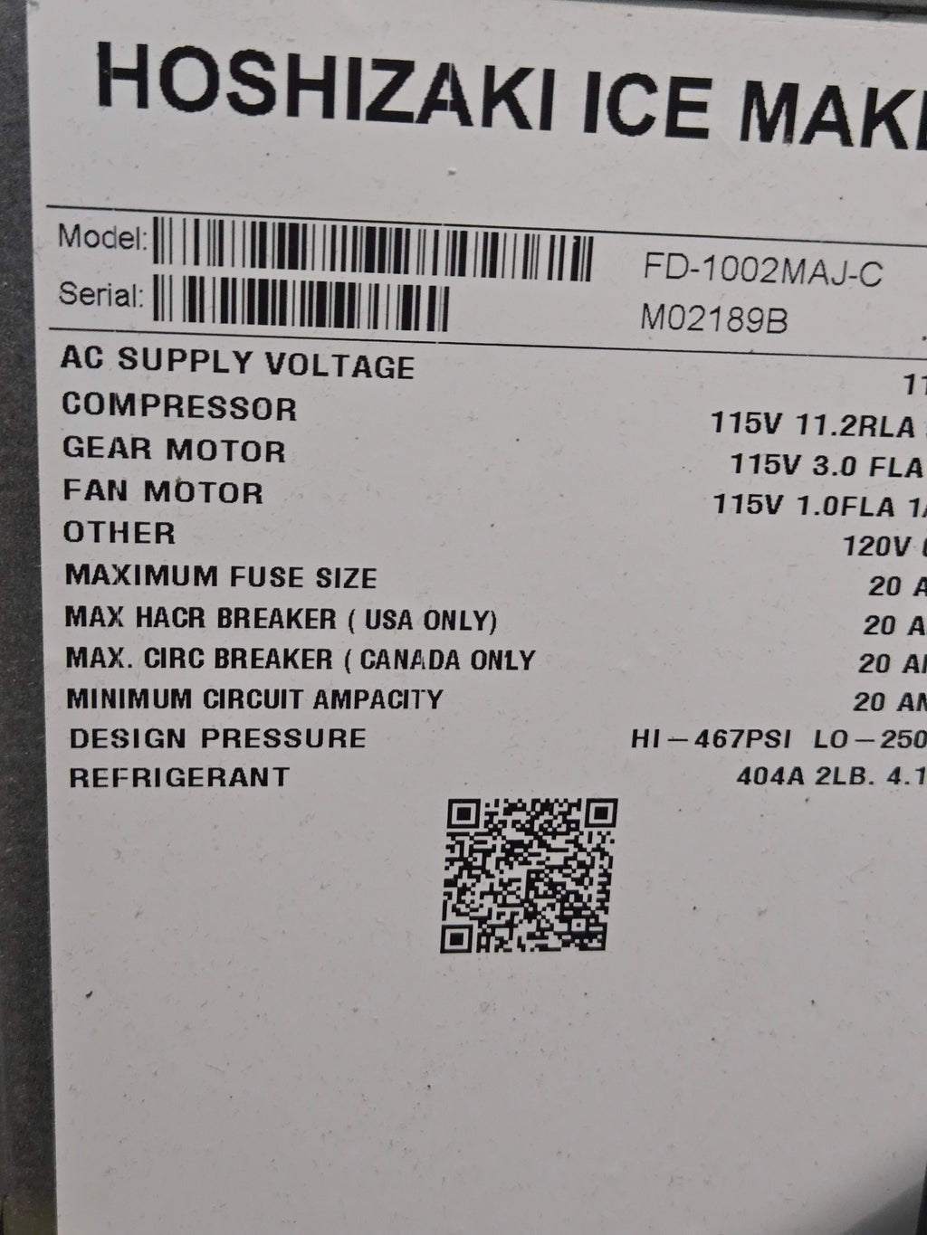 Hoshizaki FD-1002MAJ-C Cubelet Ice Maker Head