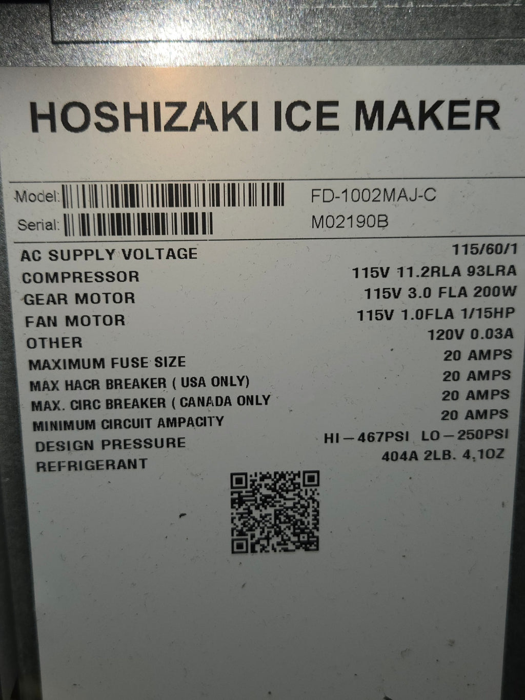 Hoshizaki FD-1002MAJ-C Cubelet Ice Maker Head