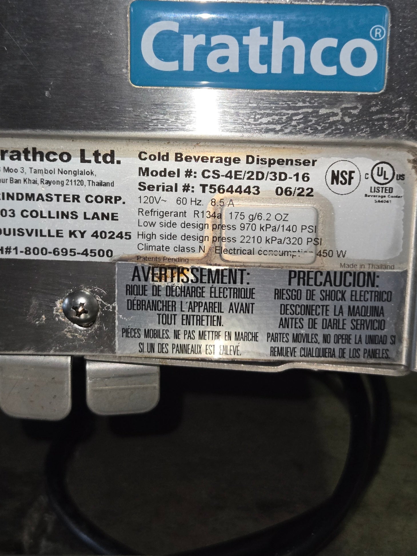 Crathco CS-4E/2D/3D-16  Simplicity  Bubbler Refrigerated Beverage Dispenser