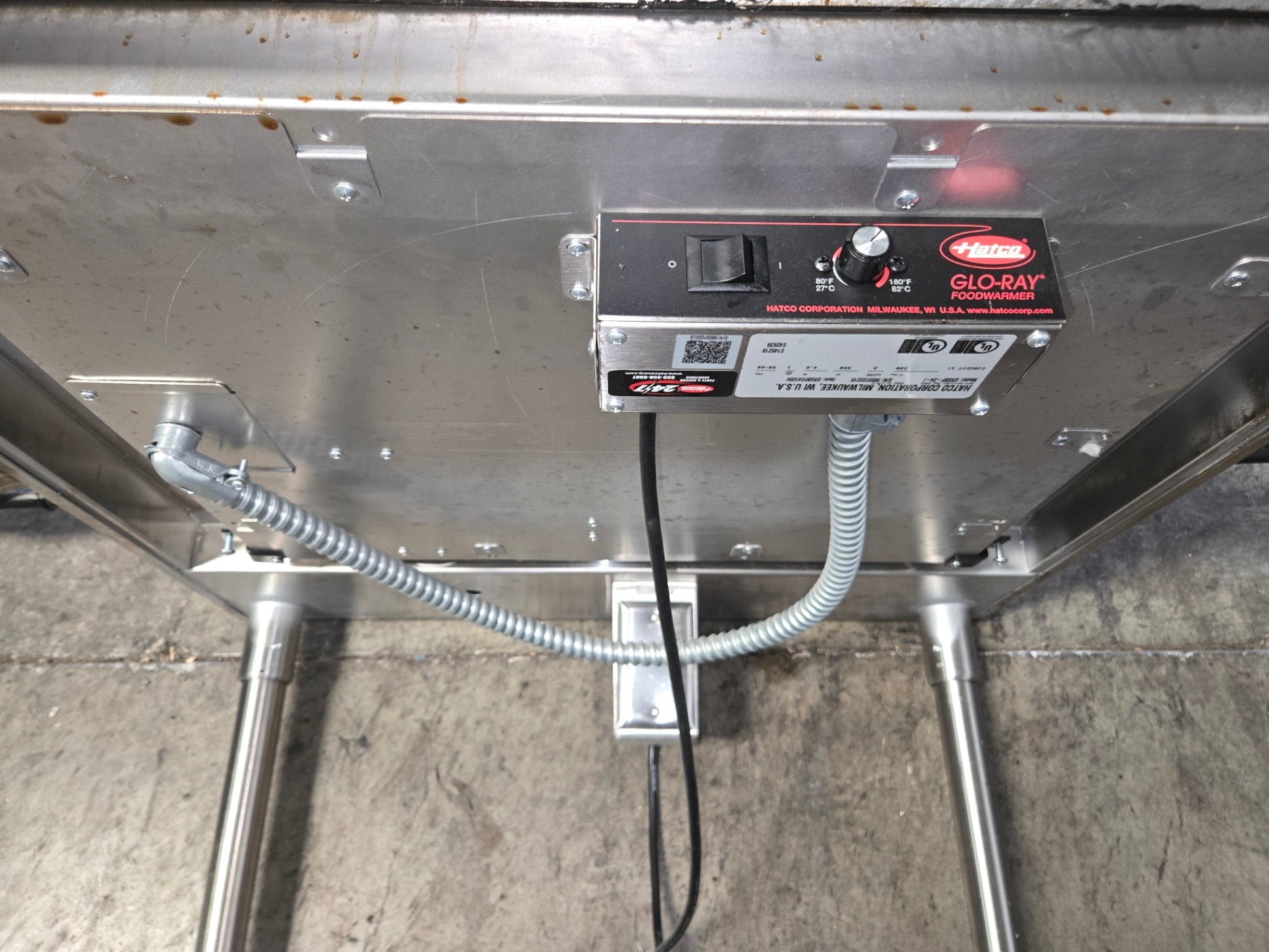 Stainless Steel Work Table with Hatco Glo-Ray Food Warmer Unit Attached Underneath