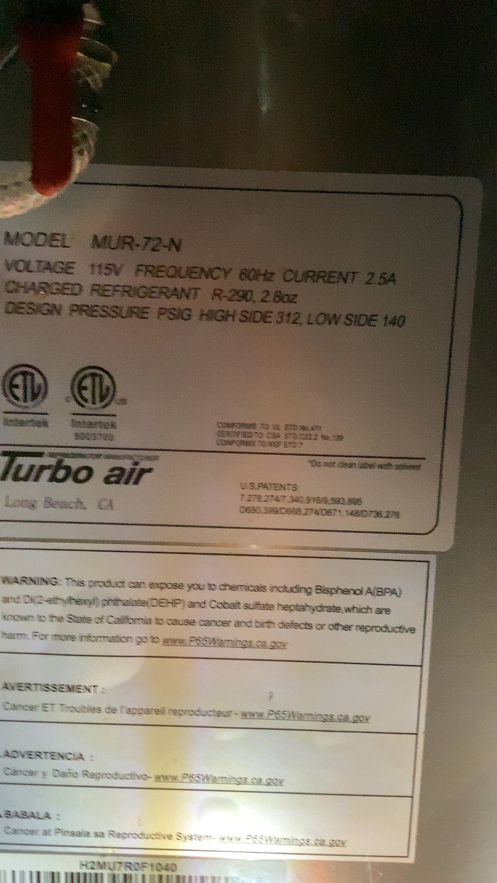 Turbo Air MUR-72-N Refrigerated Prep Table, Mega Top Stainless Steel 3 Swing Doors 4 Taps