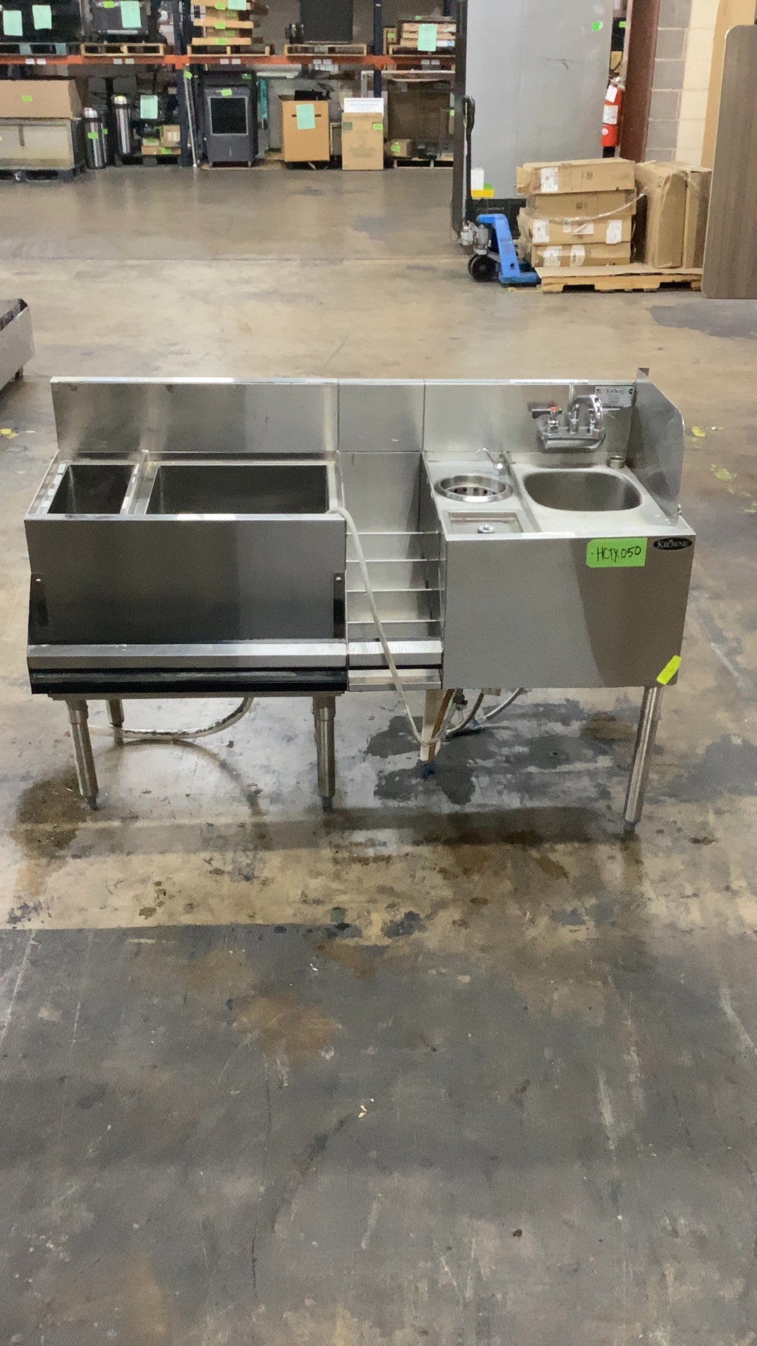 KROWNE KR24-MX54-7 Underbar Sink, Cocktail Station Two Ice Bins Hand Sink Faucet Speed Rail