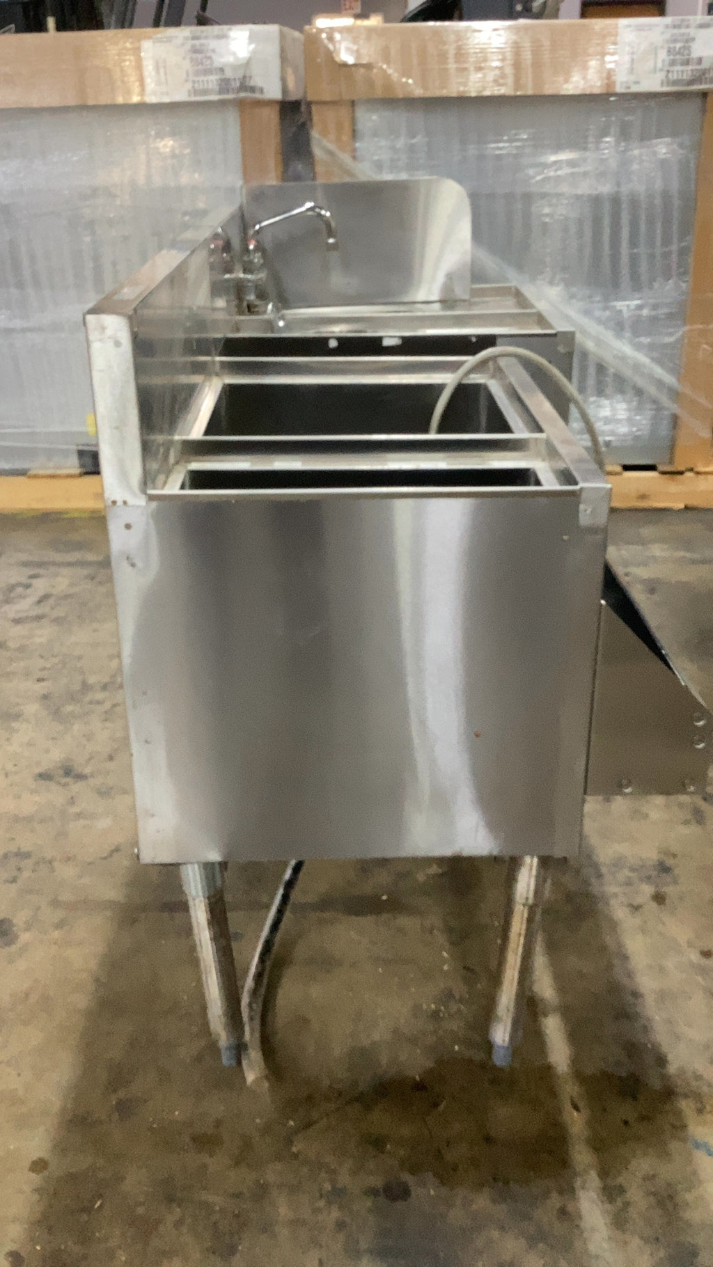 KROWNE KR24-MX54-7 Underbar Sink, Cocktail Station Two Ice Bins Hand Sink Faucet Speed Rail
