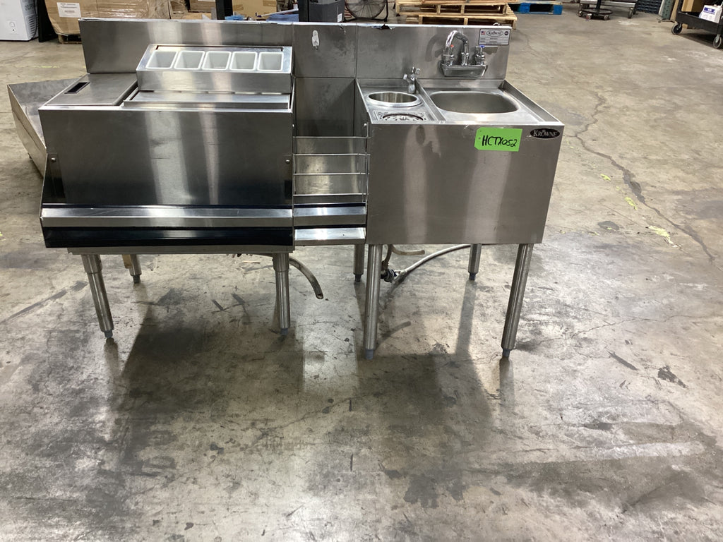 KROWNE KR24-MX54-7 Underbar Sink, Cocktail Station Two Ice Bins Hand Sink Faucet Speed Rail