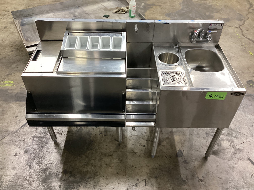 KROWNE KR24-MX54-7 Underbar Sink, Cocktail Station Two Ice Bins Hand Sink Faucet Speed Rail