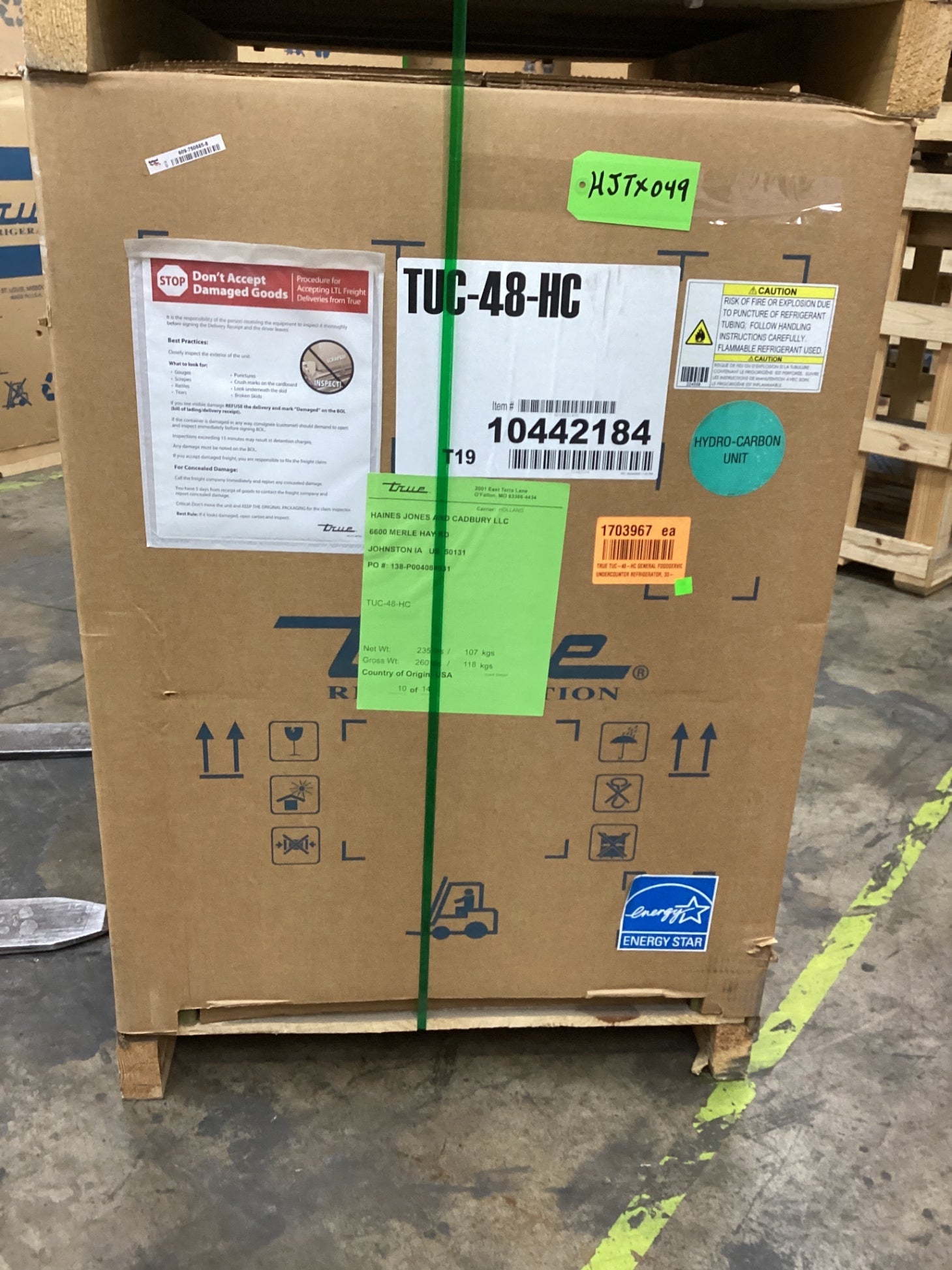 True TUC-48-HC 48" W Undercounter Refrigerator W/ (2) Sections & (2) Doors, 115v