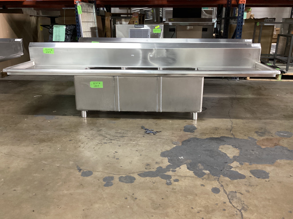 John Boos Stainless Steel Commercial 3-compartment Sink With Double Drainboards And A Backsplash.