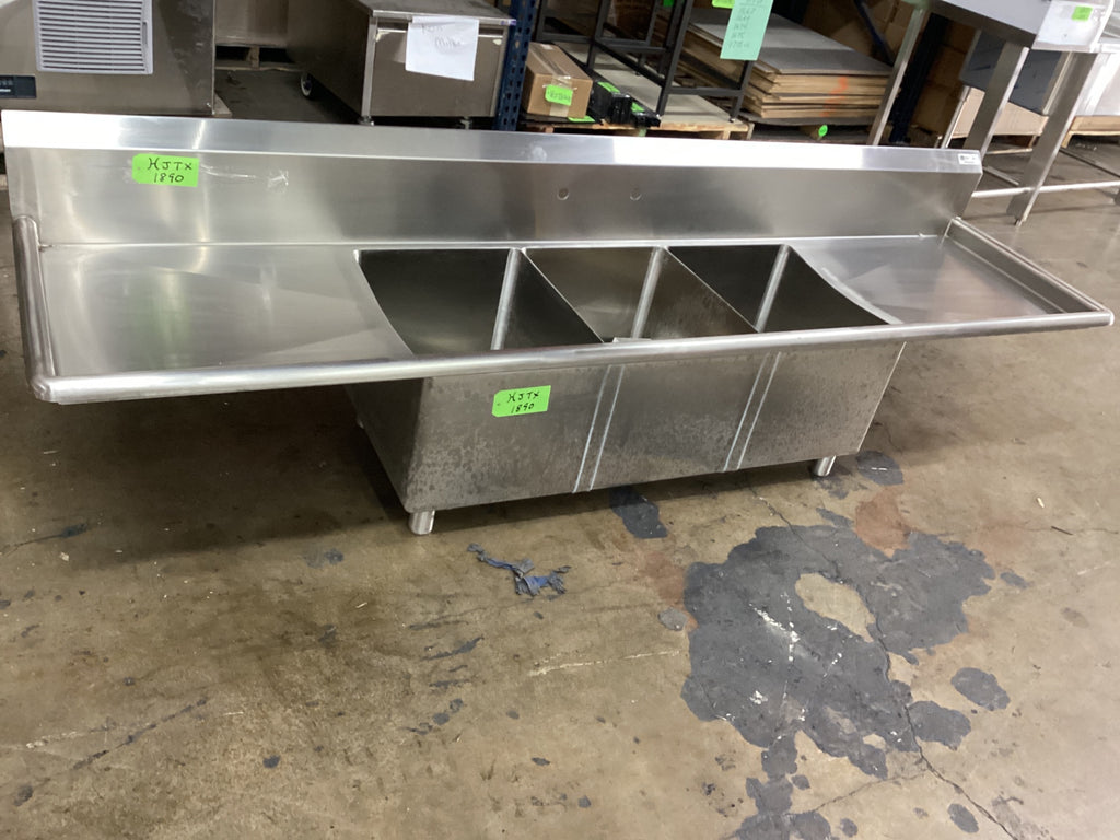 John Boos Stainless Steel Commercial 3-compartment Sink With Double Drainboards And A Backsplash.