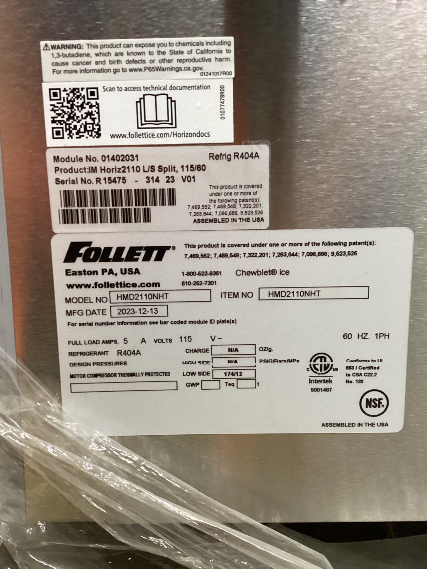 Follett HMD2110NHT Horizon Elite™ Micro Chewblet™ Ice Machine W/ Top Mount Fill Kit .