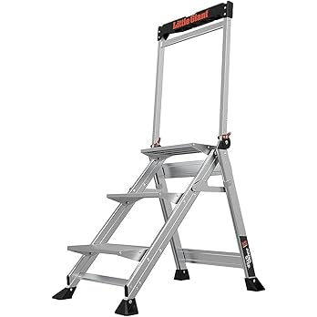 Little Giant Ladders Jumbo Step, Foldable 3-Step Stool, 2.2-Ft Aluminum, With Platform Steps, Handrail, And Tool Tray, 375 Lb Load Capacity