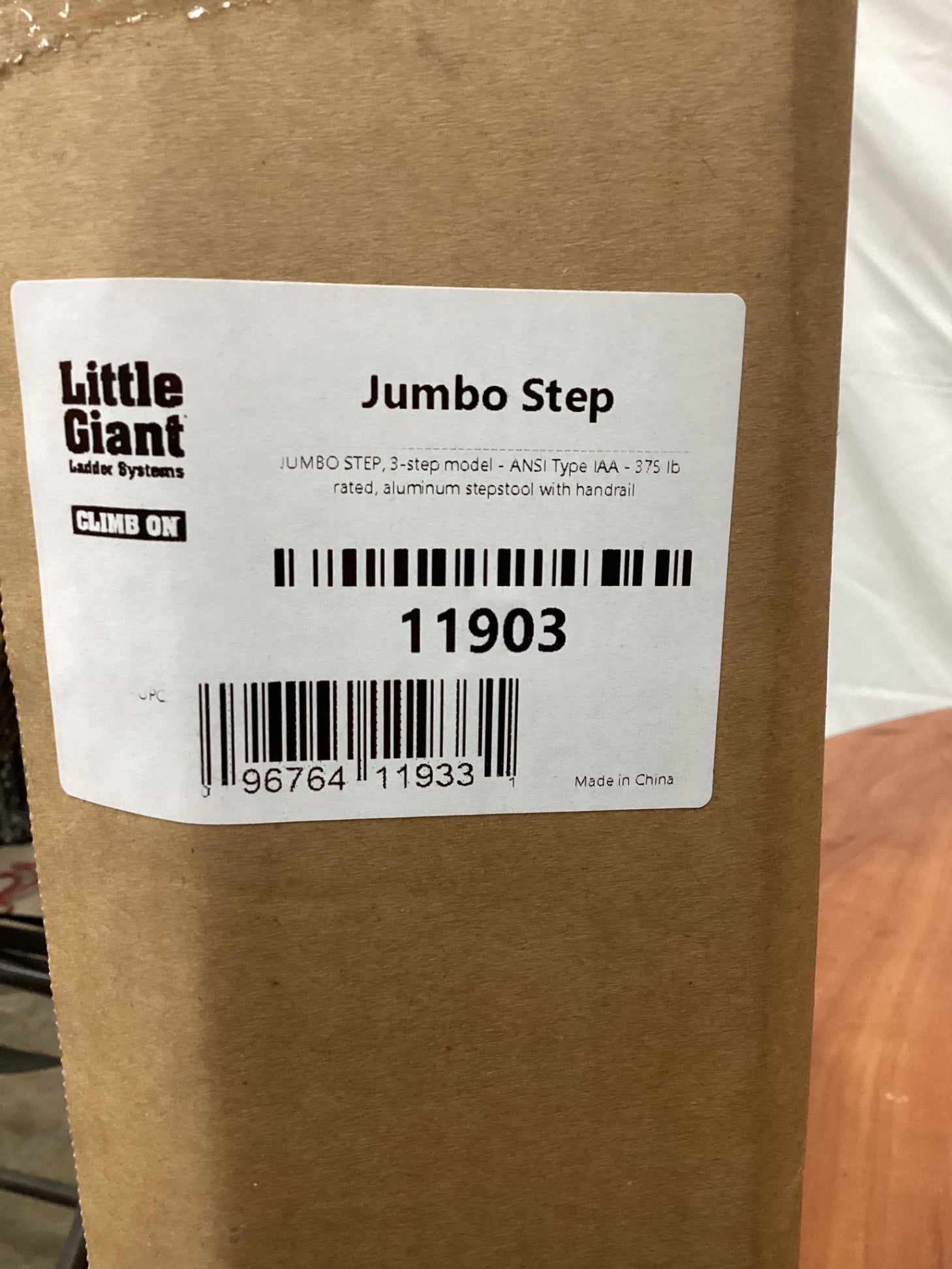Little Giant Ladders Jumbo Step, Foldable 3-Step Stool, 2.2-Ft Aluminum, With Platform Steps, Handrail, And Tool Tray, 375 Lb Load Capacity