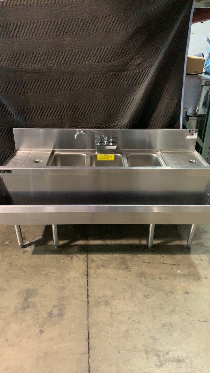 Perlick TS53C Sink, Underbar 3 Compartments Two Drainboards Faucet Speed Rail