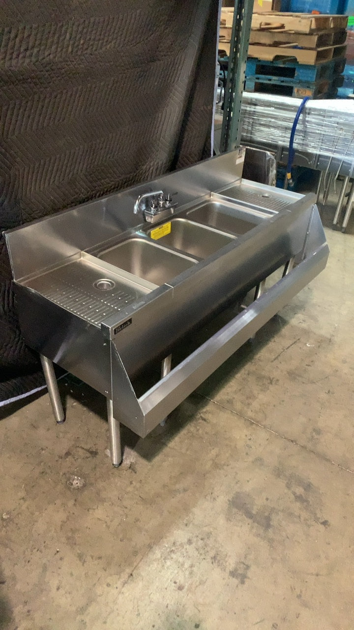Perlick TS53C Sink, Underbar 3 Compartments Two Drainboards Faucet Speed Rail