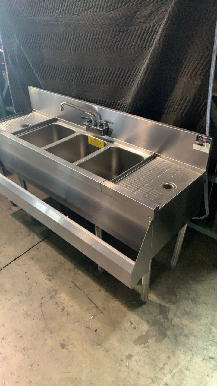 Perlick TS53C Sink, Underbar 3 Compartments Two Drainboards Faucet Speed Rail