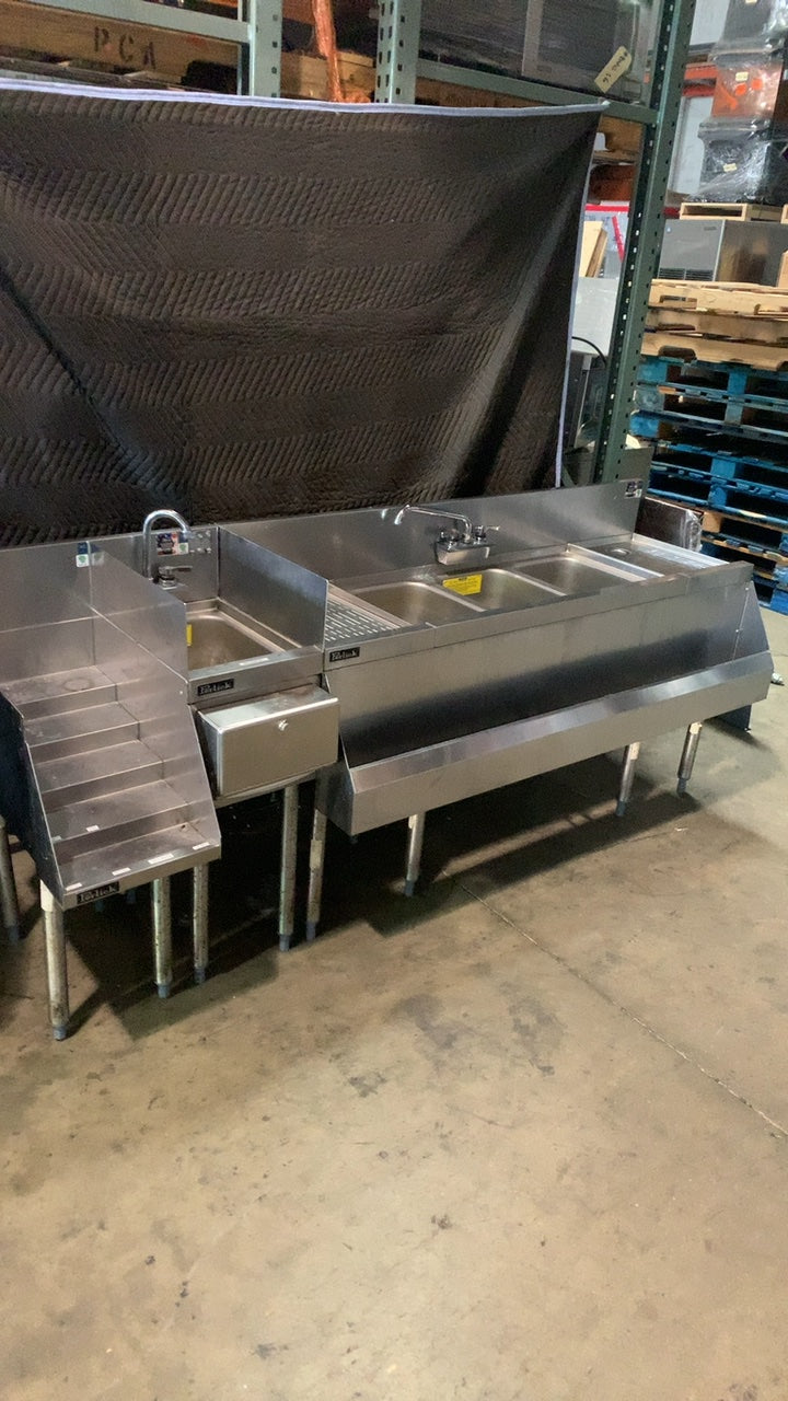 Perlick Underbar Cocktail Station Cocktail Station, Underbar Stainless Steel 3-Compartment Sink Handwash Sink Faucets Ice Bin Speed Rail