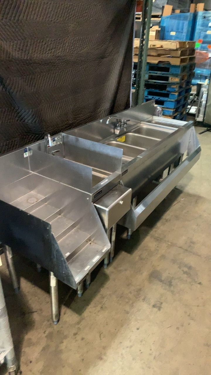 Perlick Underbar Cocktail Station Cocktail Station, Underbar Stainless Steel 3-Compartment Sink Handwash Sink Faucets Ice Bin Speed Rail