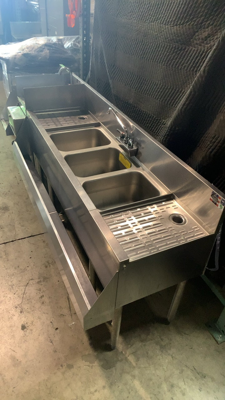Perlick Underbar Cocktail Station Cocktail Station, Underbar Stainless Steel 3-Compartment Sink Handwash Sink Faucets Ice Bin Speed Rail