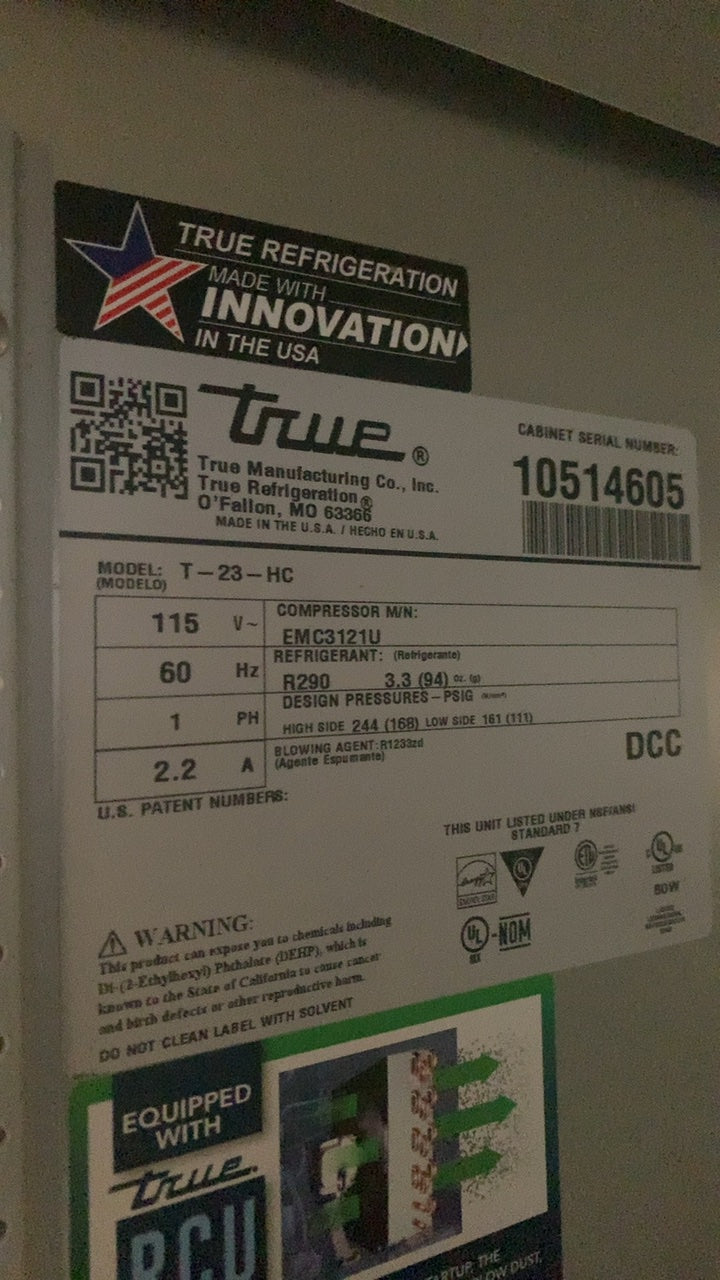 True T-23-HC Refrigerator, Upright Reach-In 1 Solid Swing Door Stainless Steel Digital Display 3 Shelves