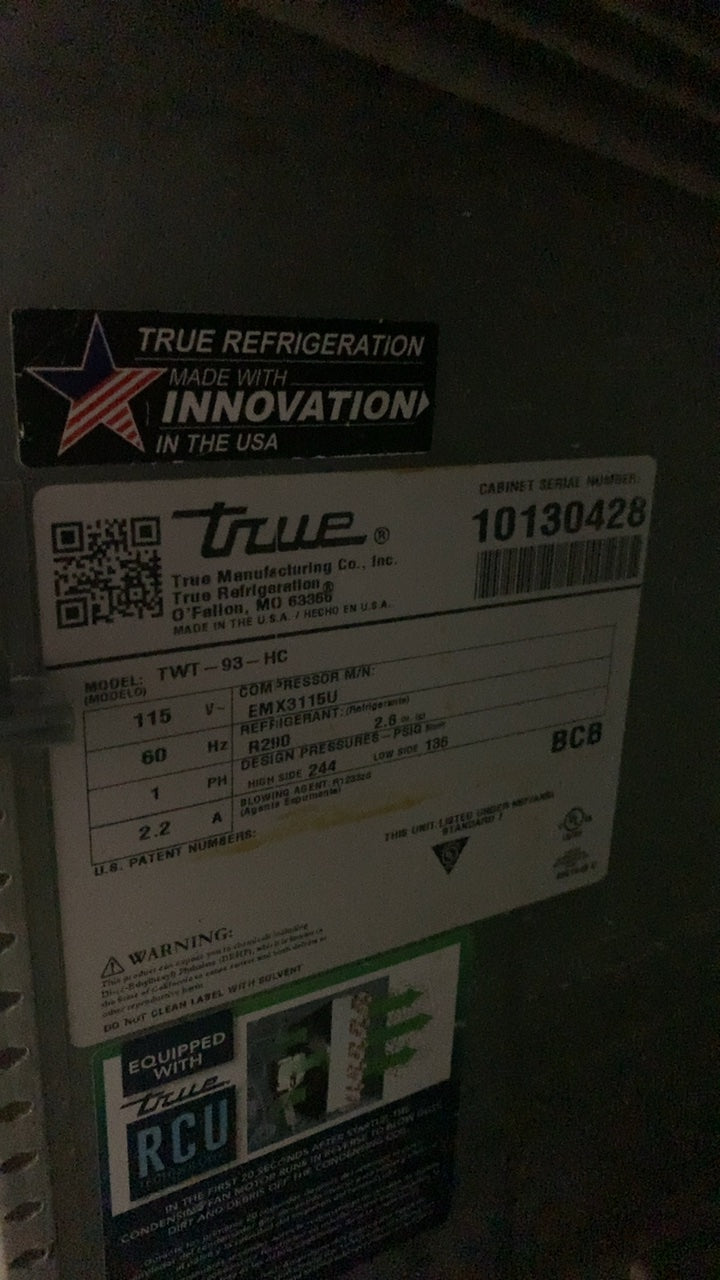 True TWT-93-HC Refrigerator, Worktop 3 Solid Swing Doors Stainless Steel 115V 1 Phase on Casters