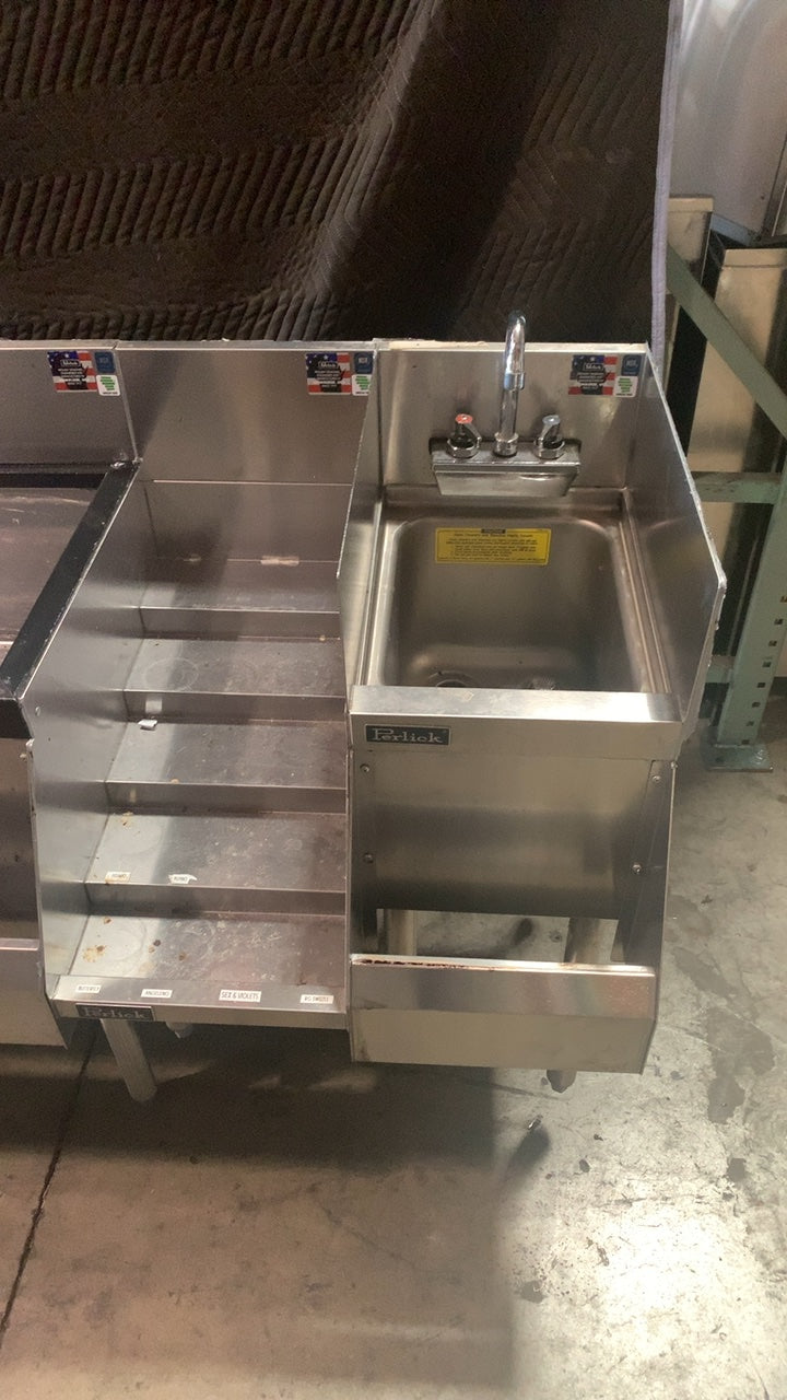 Perlick TS12TRA Bar Unit, Underbar Cocktail Station Stainless Steel Construction, Ice Bin, Hand Sink, Speed Rail, Tiered Bottle Shelving
