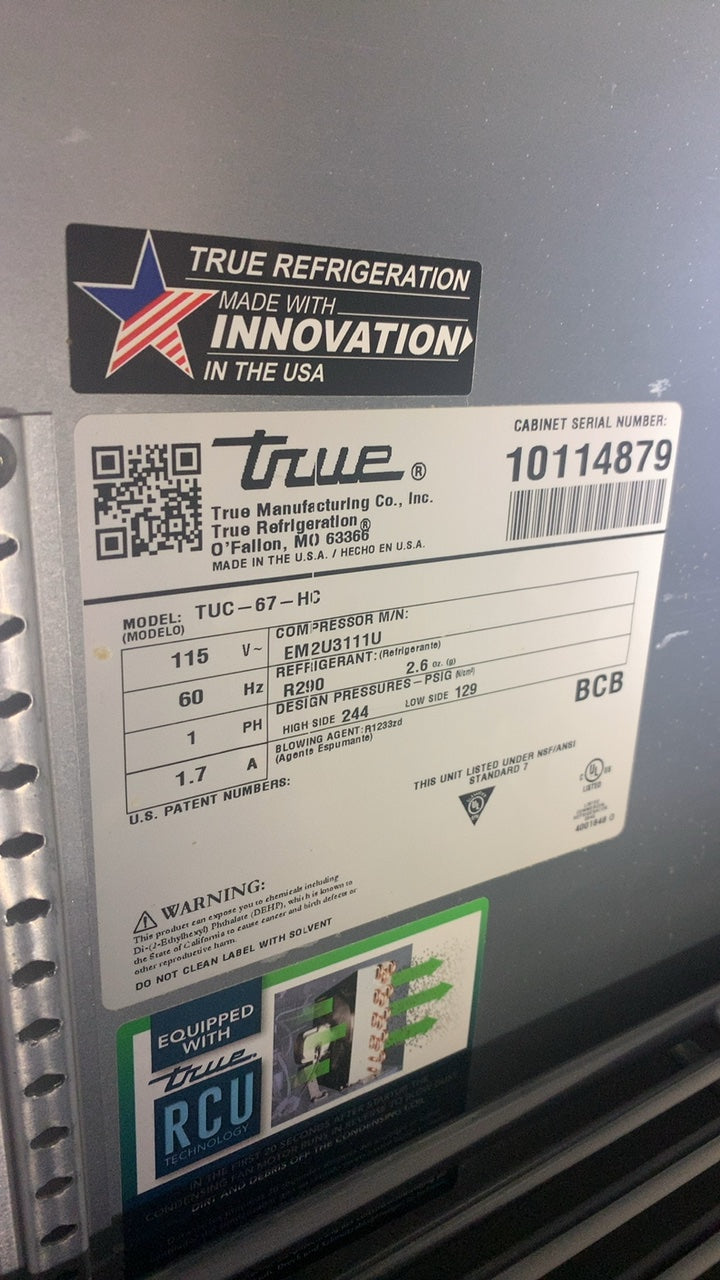 True TUC-67-HC Refrigerator, Undercounter 2 Solid Swing Doors Made in the USA