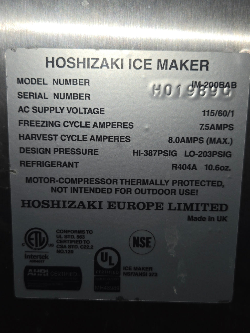 Hoshizaki Commercial Undercounter Ice Machine With A Stainless Steel Finish
