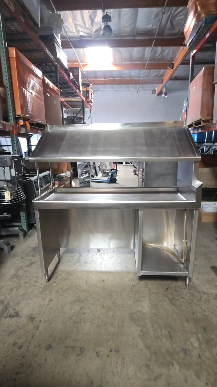 Commercial Utility Dishwashing Station 7230 Work Table, Stainless Steel, With Overhead Shelf Integrated Utility Compartment